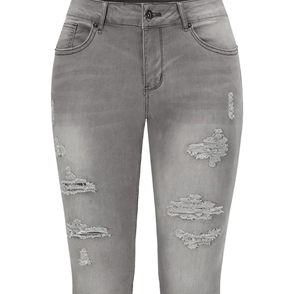 Size 6 Stretchy High Rise Skinny Women Jeans Ribbed Cropped Casual Denim Pants